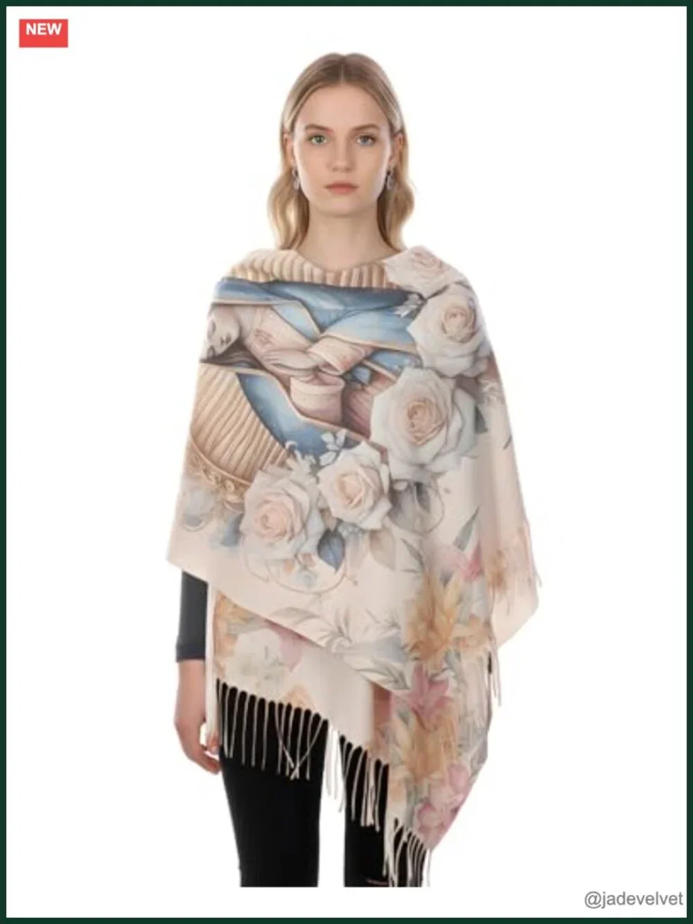Extra Large Prayer Shawl Wrap - Christian Virgin Mary Scarf with Rose Pattern